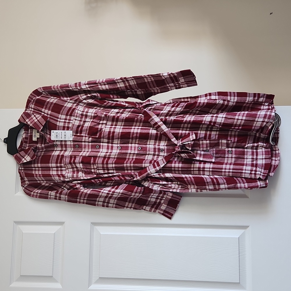 Style & Co plaid belted shirt dress Scarlet Red Medium